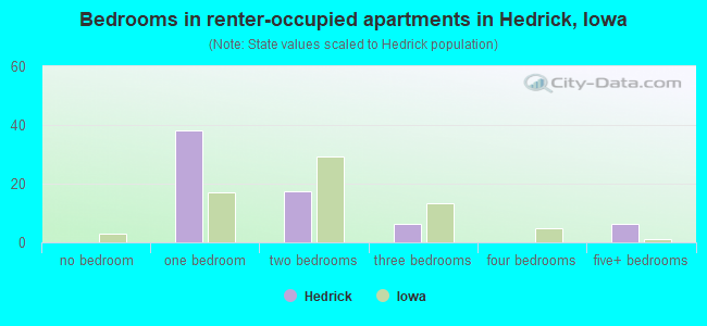 Bedrooms in renter-occupied apartments in Hedrick, Iowa
