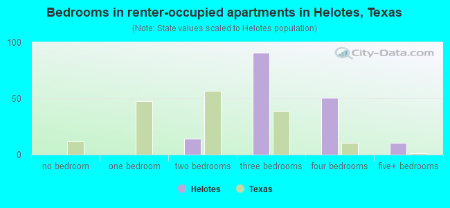 Bedrooms in renter-occupied apartments in Helotes, Texas
