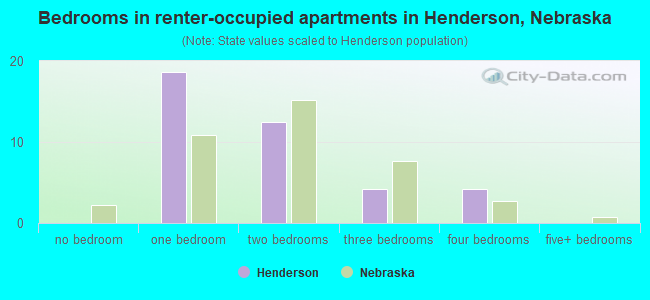 Bedrooms in renter-occupied apartments in Henderson, Nebraska
