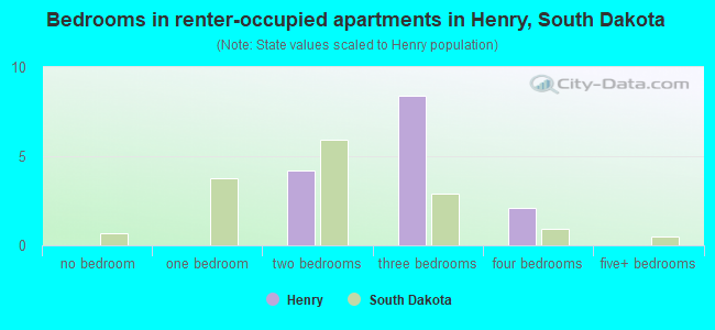 Bedrooms in renter-occupied apartments in Henry, South Dakota