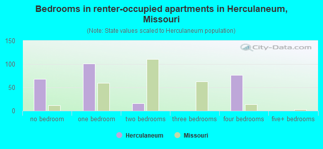 Bedrooms in renter-occupied apartments in Herculaneum, Missouri