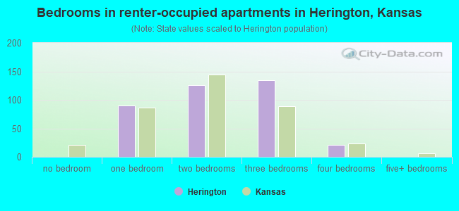 Bedrooms in renter-occupied apartments in Herington, Kansas