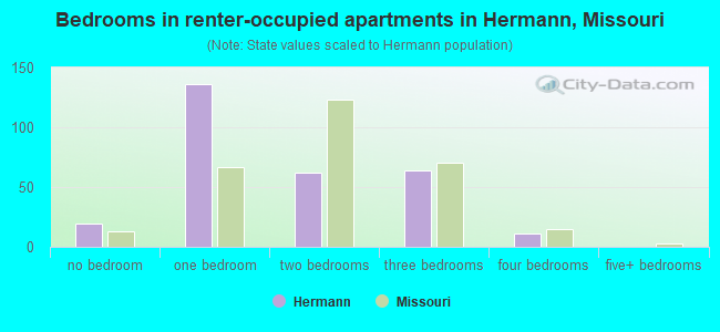 Bedrooms in renter-occupied apartments in Hermann, Missouri