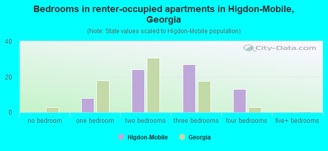 Bedrooms in renter-occupied apartments in Higdon-Mobile, Georgia