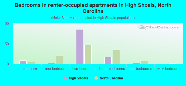 Bedrooms in renter-occupied apartments in High Shoals, North Carolina