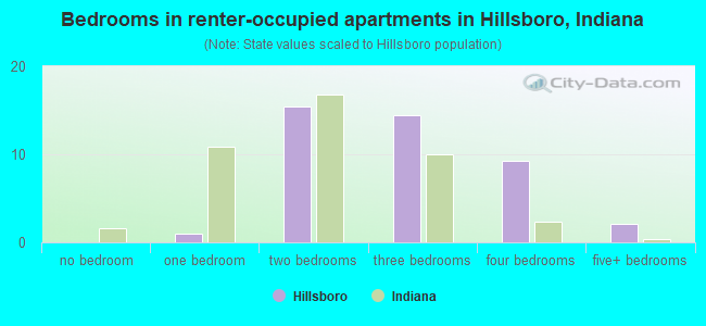 Bedrooms in renter-occupied apartments in Hillsboro, Indiana