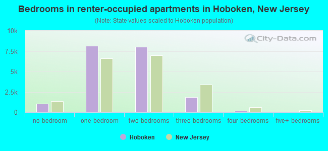 Bedrooms in renter-occupied apartments in Hoboken, New Jersey