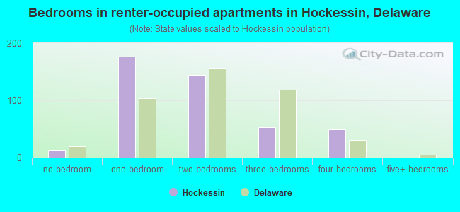 Bedrooms in renter-occupied apartments in Hockessin, Delaware