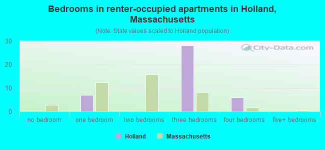 Bedrooms in renter-occupied apartments in Holland, Massachusetts