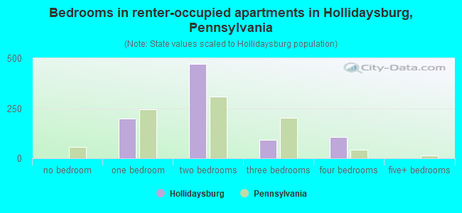 Bedrooms in renter-occupied apartments in Hollidaysburg, Pennsylvania