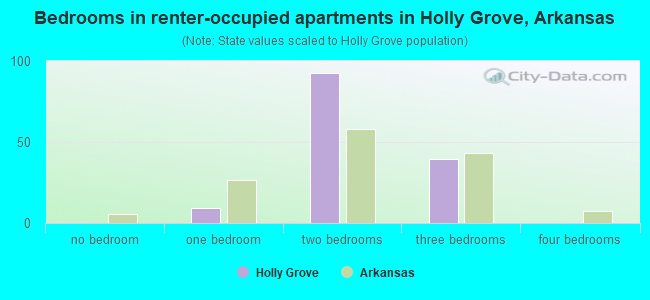 Bedrooms in renter-occupied apartments in Holly Grove, Arkansas
