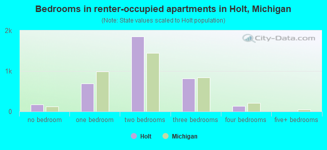 Bedrooms in renter-occupied apartments in Holt, Michigan