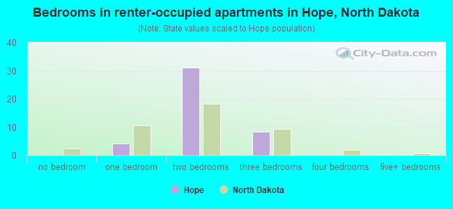 Bedrooms in renter-occupied apartments in Hope, North Dakota