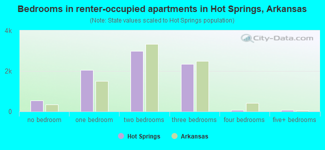 Bedrooms in renter-occupied apartments in Hot Springs, Arkansas