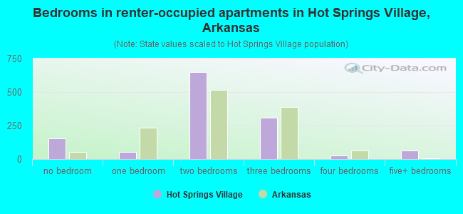 Bedrooms in renter-occupied apartments in Hot Springs Village, Arkansas