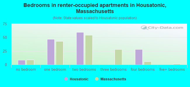 Bedrooms in renter-occupied apartments in Housatonic, Massachusetts