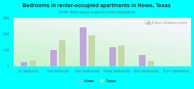 Bedrooms in renter-occupied apartments in Howe, Texas