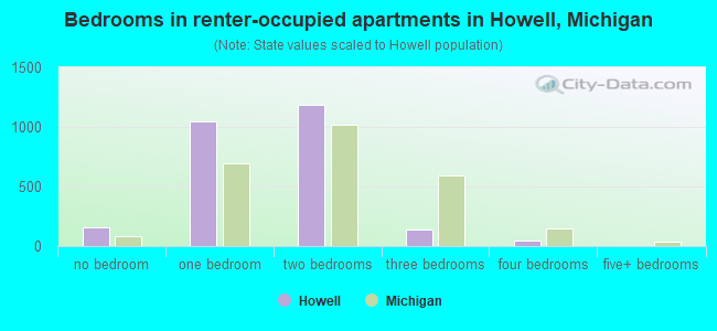 Bedrooms in renter-occupied apartments in Howell, Michigan