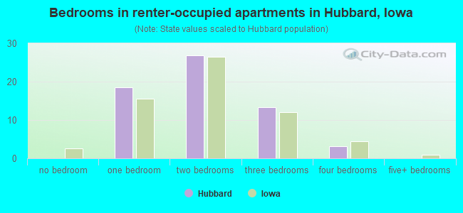 Bedrooms in renter-occupied apartments in Hubbard, Iowa