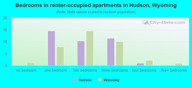 Bedrooms in renter-occupied apartments in Hudson, Wyoming