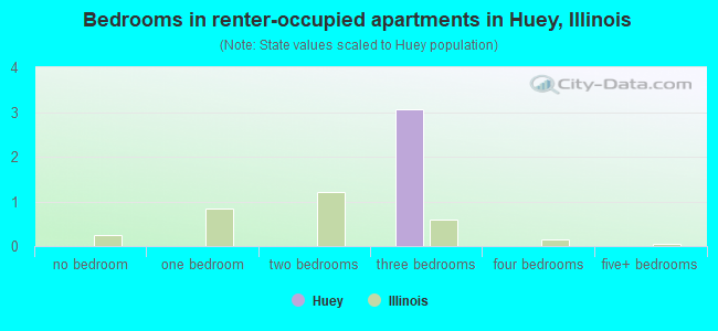 Bedrooms in renter-occupied apartments in Huey, Illinois