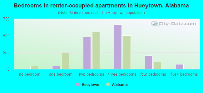 Bedrooms in renter-occupied apartments in Hueytown, Alabama