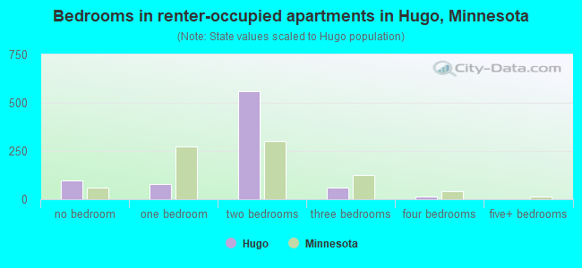 Bedrooms in renter-occupied apartments in Hugo, Minnesota