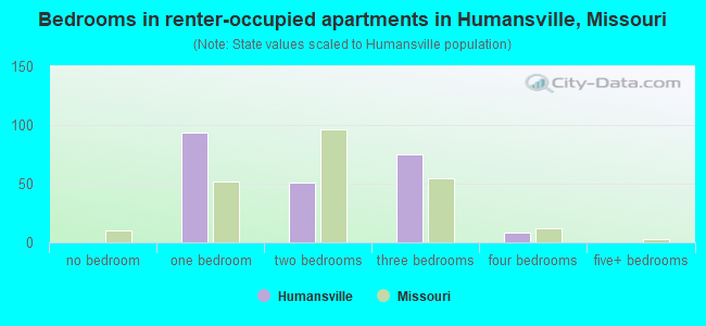 Bedrooms in renter-occupied apartments in Humansville, Missouri