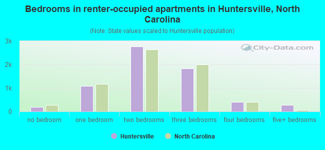 Bedrooms in renter-occupied apartments in Huntersville, North Carolina