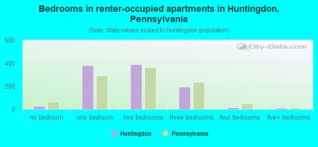 Bedrooms in renter-occupied apartments in Huntingdon, Pennsylvania