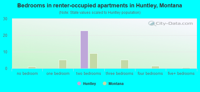 Bedrooms in renter-occupied apartments in Huntley, Montana