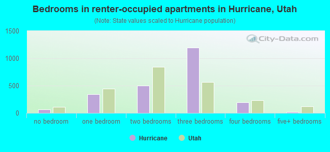 Bedrooms in renter-occupied apartments in Hurricane, Utah