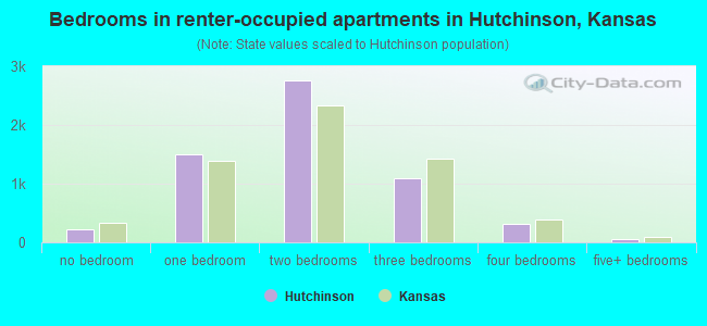 Bedrooms in renter-occupied apartments in Hutchinson, Kansas
