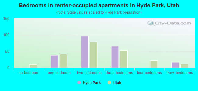Bedrooms in renter-occupied apartments in Hyde Park, Utah