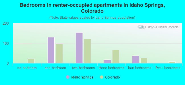 Bedrooms in renter-occupied apartments in Idaho Springs, Colorado