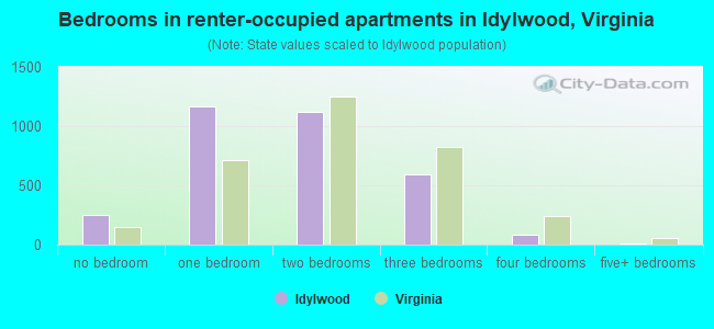 Bedrooms in renter-occupied apartments in Idylwood, Virginia