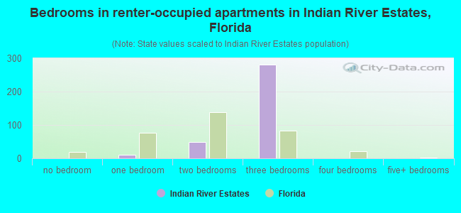 Bedrooms in renter-occupied apartments in Indian River Estates, Florida