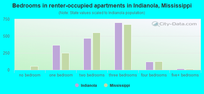 Bedrooms in renter-occupied apartments in Indianola, Mississippi