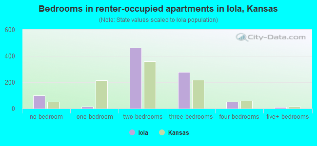 Bedrooms in renter-occupied apartments in Iola, Kansas
