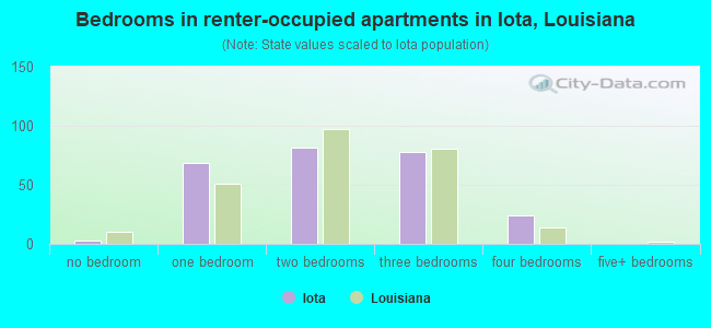 Bedrooms in renter-occupied apartments in Iota, Louisiana