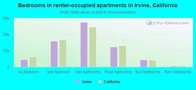 Bedrooms in renter-occupied apartments in Irvine, California