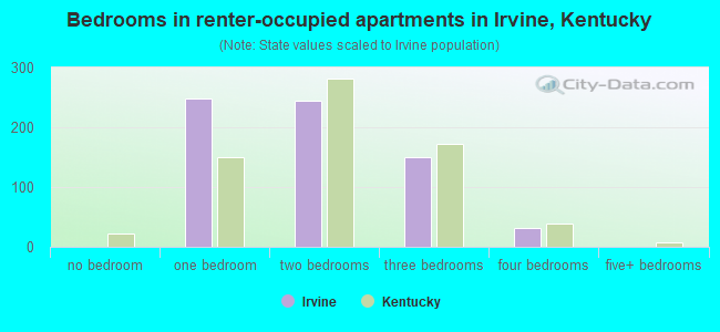 Bedrooms in renter-occupied apartments in Irvine, Kentucky
