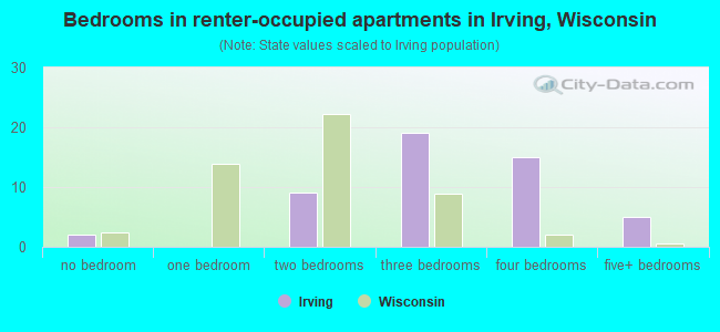 Bedrooms in renter-occupied apartments in Irving, Wisconsin