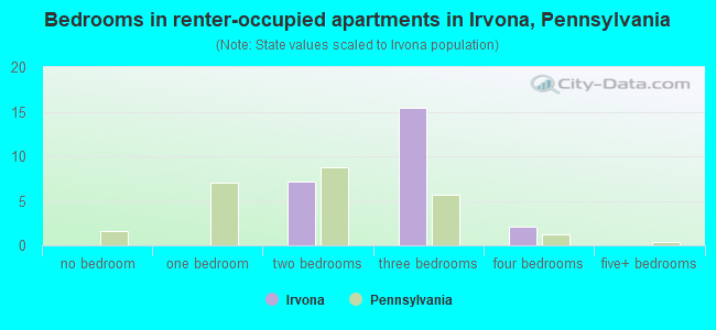 Bedrooms in renter-occupied apartments in Irvona, Pennsylvania