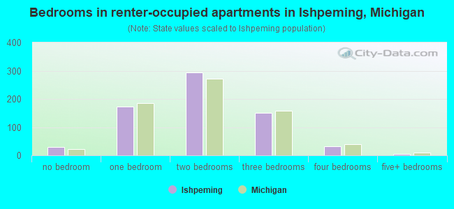 Bedrooms in renter-occupied apartments in Ishpeming, Michigan