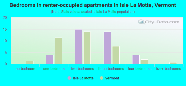 Bedrooms in renter-occupied apartments in Isle La Motte, Vermont