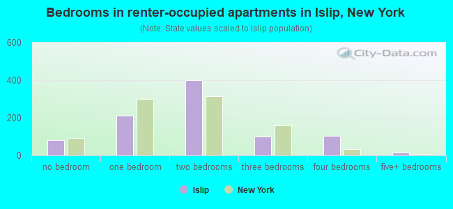 Bedrooms in renter-occupied apartments in Islip, New York