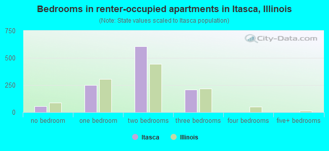 Bedrooms in renter-occupied apartments in Itasca, Illinois