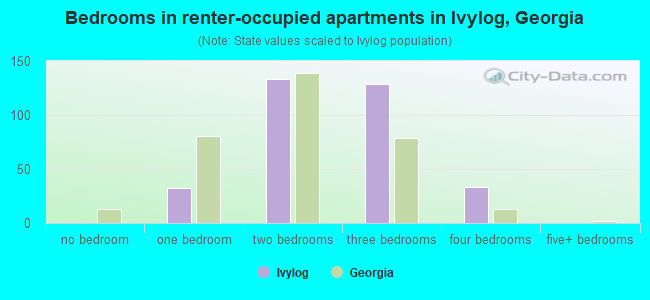 Bedrooms in renter-occupied apartments in Ivylog, Georgia