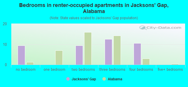 Bedrooms in renter-occupied apartments in Jacksons' Gap, Alabama
